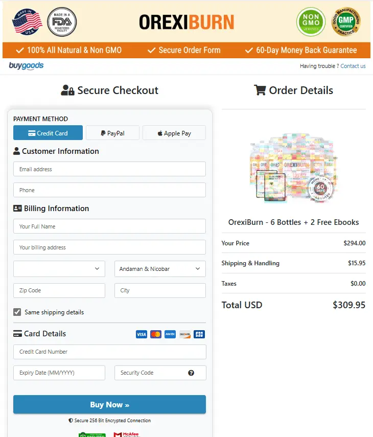OrexiBurn checkout